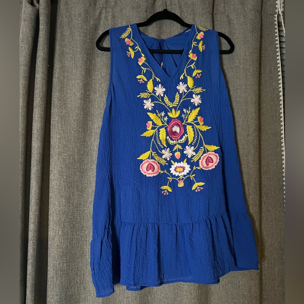 Blue Embroidered Tank